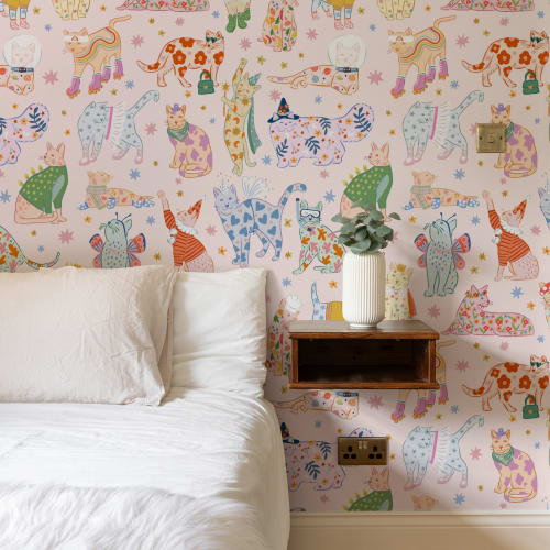 Pink Cats in Outfits Print Mural