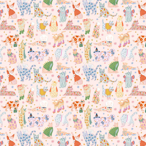 Pink Cats in Outfits Print Mural