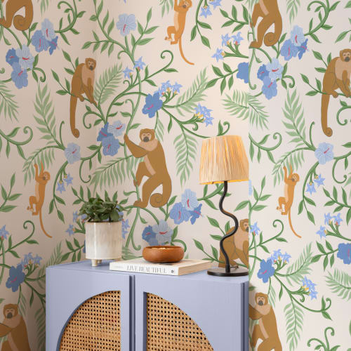 Beige Macaque Monkey Tropical Mural