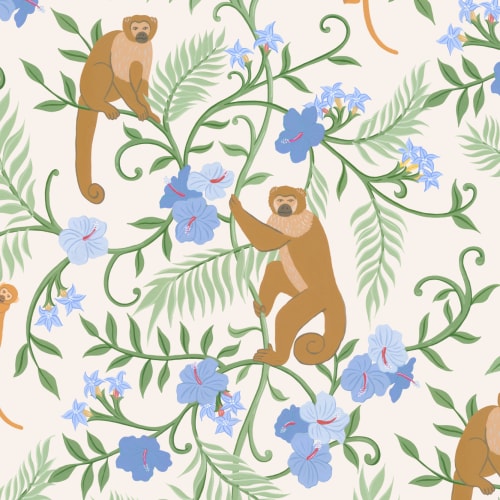 Beige Macaque Monkey Tropical Mural