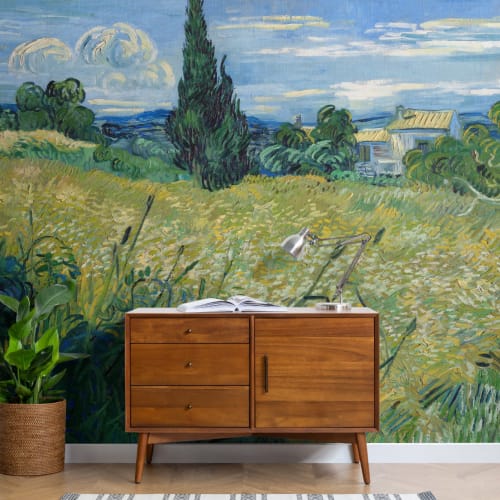 Grünes Weizenfeld mit Zypresse von Vincent Van Gogh Fototapete