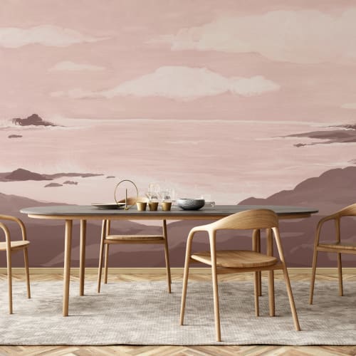 Pink Coastal Serenity Landscape Wallpaper Mural