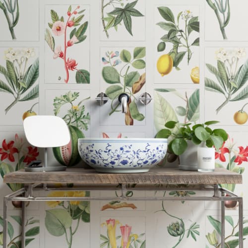 Botanical Fruits and Flowers Tile Pattern Wall Mural