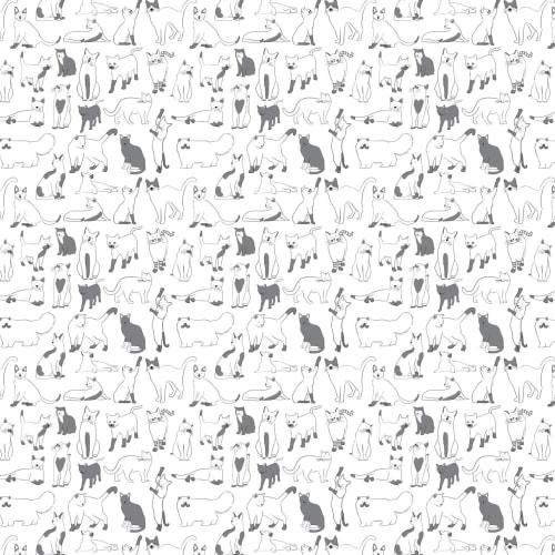 Gray & White Cool Cat Pattern Wallpaper Mural