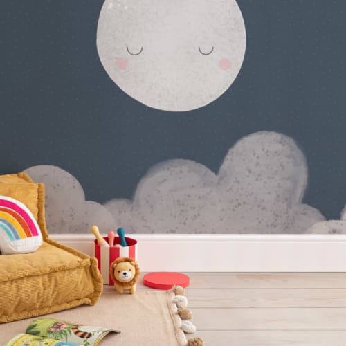 Papel de parede para crianças Céu Noturno da Marinha Bonito Lua Mural