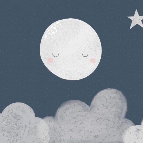 Papel de parede para crianças Céu Noturno da Marinha Bonito Lua Mural