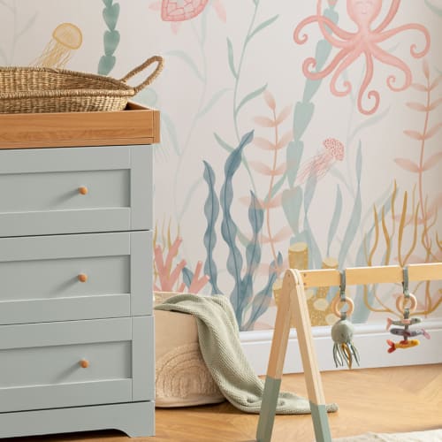 Painted Underwater Sea Life Scene Pastel Watercolor Wallpaper Mural