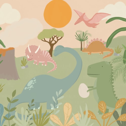Coole Kinder Cartoon Dinosaurier Landschaft Fototapete