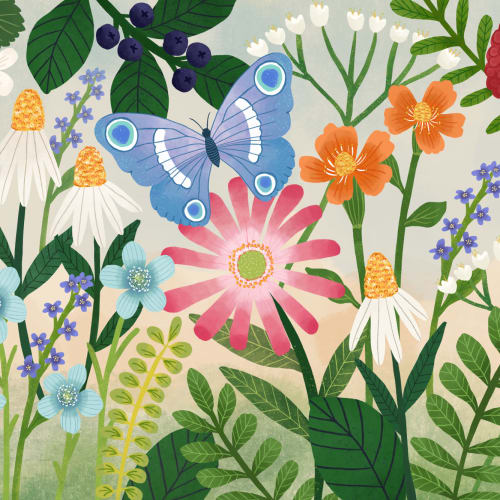 Copii ilustrate Floral Garden Mural