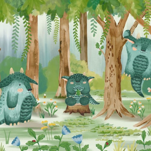 Fuzzlehogs Forest Storybook Monsters Wallpaper Mural