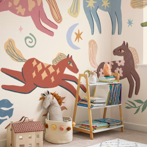Carta da parati multicolore con animali Pony per bambini