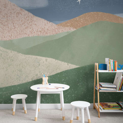 Blue Celestial Kids' Dreamy Nightscape Landscape Mural