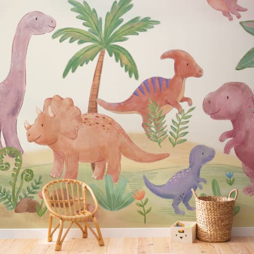 Pastellfarbenes Dinosaurierparadies Fototapete für fröhliche Abenteuer