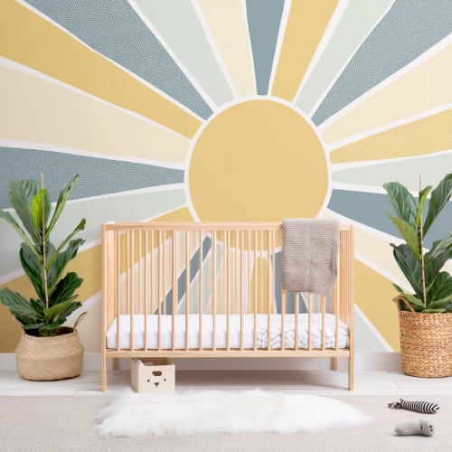 Kids Blue Boho Block Sunshine Mural