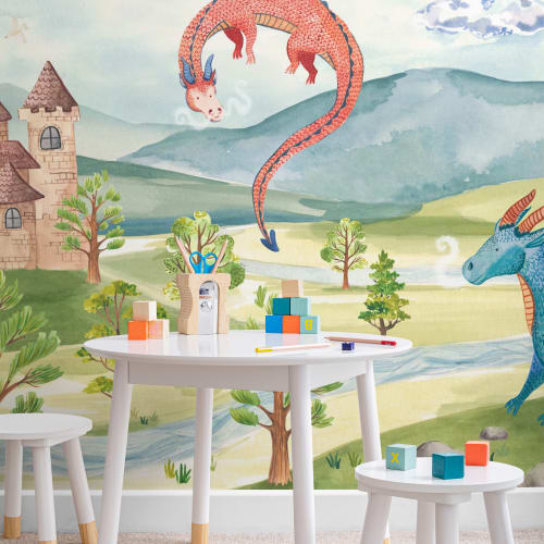 Kids Watercolor Dragons & Castle Mural