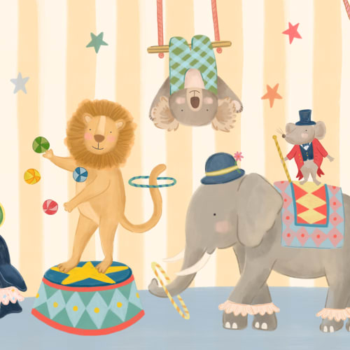 Mural de papel pintado con rayas amarillas para niños.