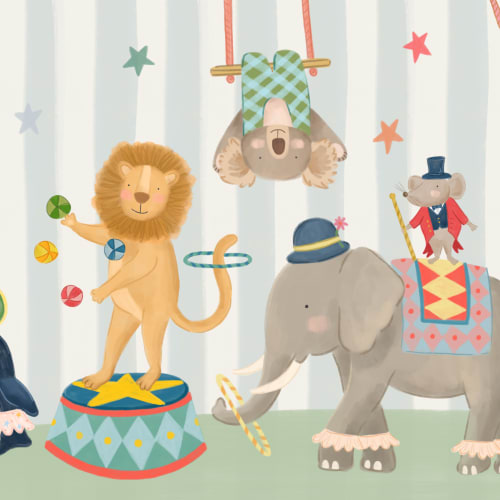 Kids Blue Stripe Animal Circus Show murale