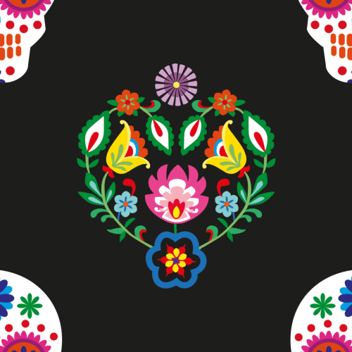 Papier Peint Floral Motif Tête de Mort en Sucre