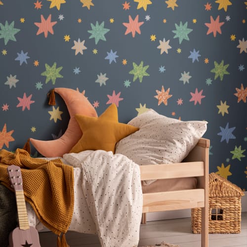 Bunte Sterne Marineblaue Tapete für Kinder