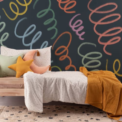 Multicolor Spring Style Squiggles Blue Fototapet