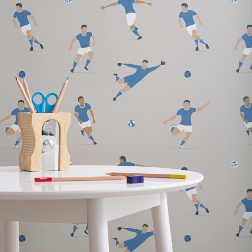 Kids Blue Soccer Players Wallpaper