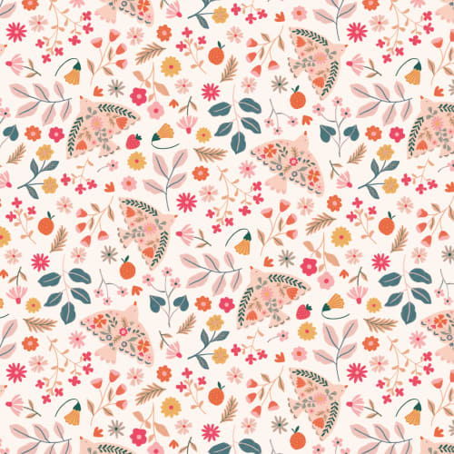 Pink Scandinavian Bird & Floral Motif Wallpaper