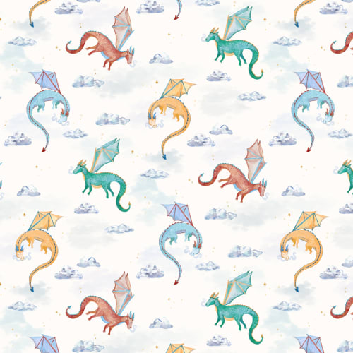 Kids White Watercolor Dragons Wallpaper