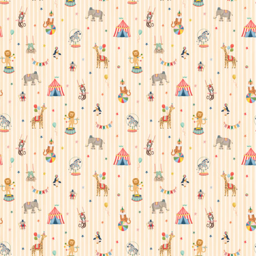 Mural infantil de animales de circo con rayas amarillas