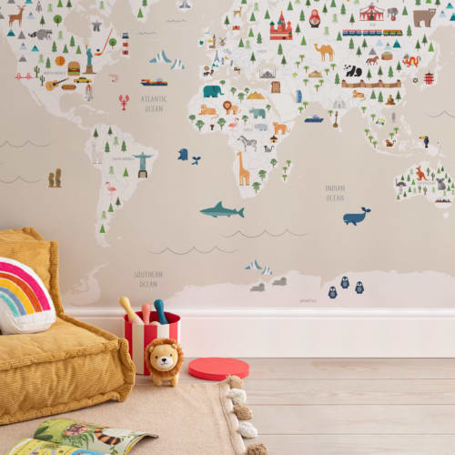 Charming Cream Kids Map Wallpaper Mural