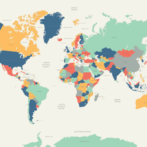 Multi World Map Wall Mural