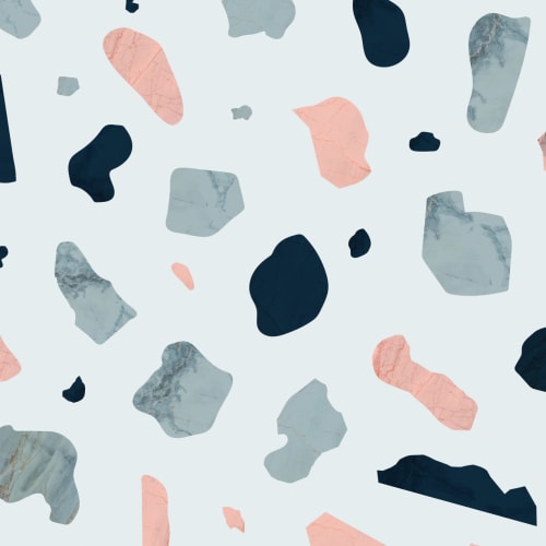 Papier Peint Panoramique Terrazzo Rose et Bleu