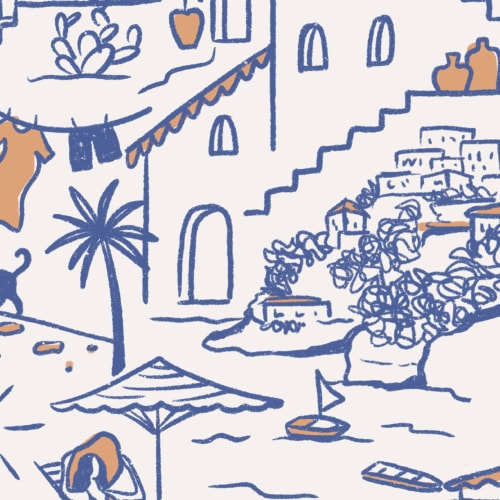 Minimalistische mediterrane Städte-Tapete