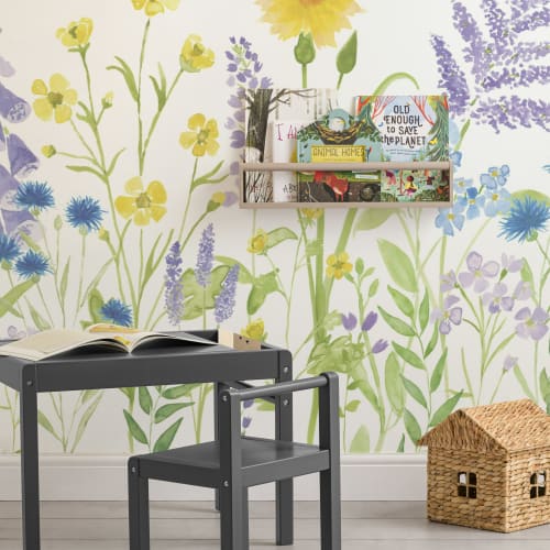 Ljus lila och grön akvarell vildblomma fototapet