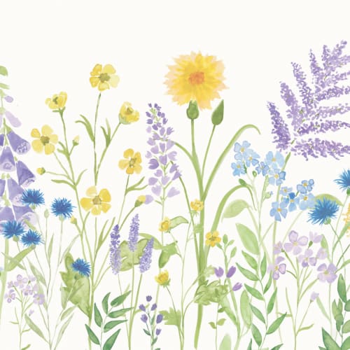 Ljus lila och grön akvarell vildblomma fototapet