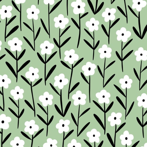 White & Green Retro Floral Wallpaper Mural
