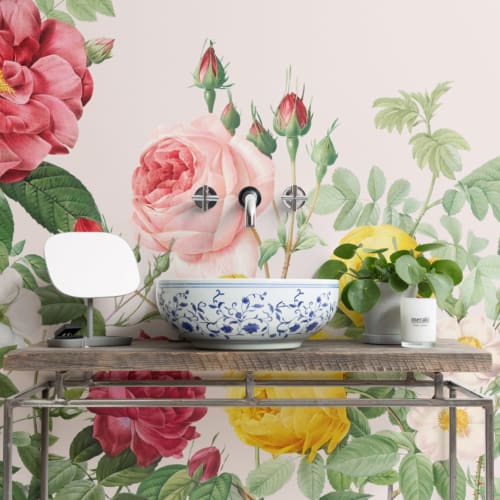 Rosa vårblommor Vintage blommig fototapet