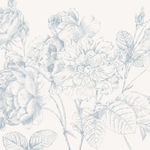 Blue Large Illustrated Roses Wallpaper Mural