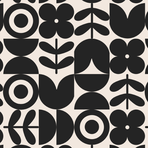 Black Geometric Retro Flower Repeat Pattern Wallpaper
