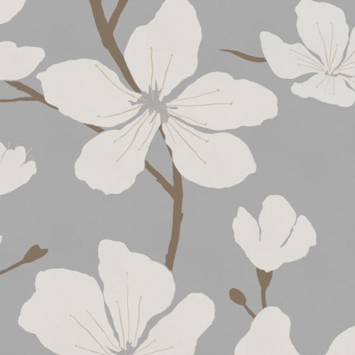 Grå og hvit illustrert blomst tapet