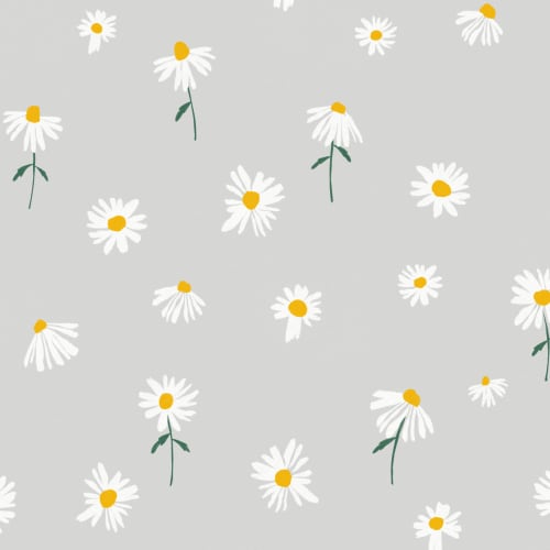 Light Gray Painted Daisy Repeat Pattern Wallpaper
