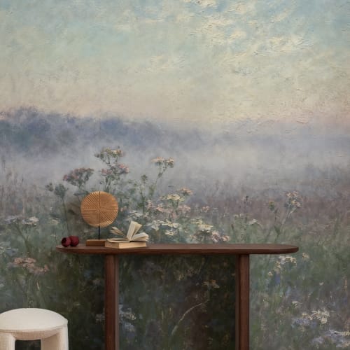 Blauwe Rustige Weide Sfeervolle Natuur Kunst Muurschildering