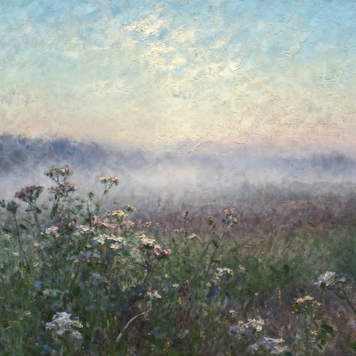Blauwe Rustige Weide Sfeervolle Natuur Kunst Muurschildering