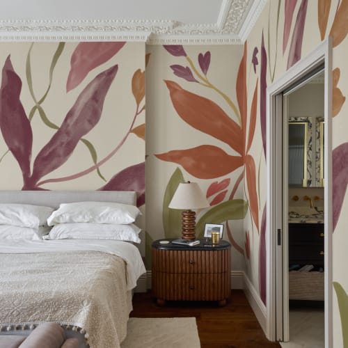 Multicolor Watercolor Leaf Botanical Mural for Vibrant Atmosphere