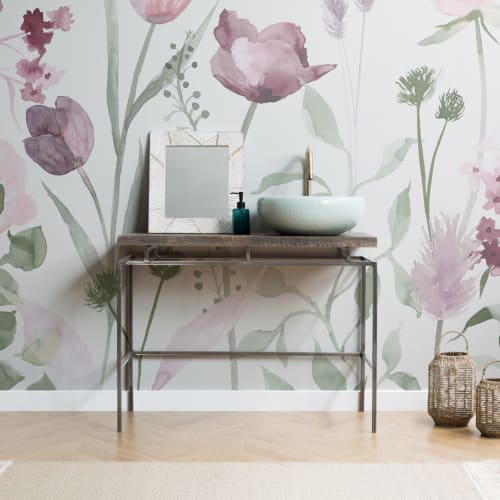 Stor rosa och lila akvarellblommor fototapet