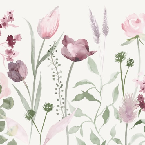 Stor rosa och lila akvarellblommor fototapet