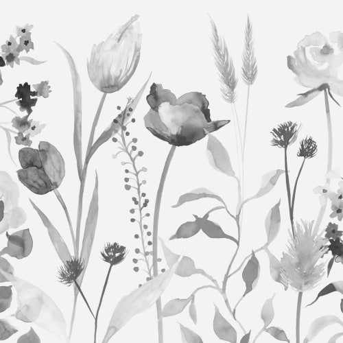 Stor grå akvarell blomster fototapet