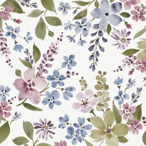 Lila och blå akvarellblomma fototapet