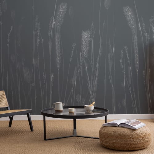 Navy Blue Dried Flowers Wall Mural