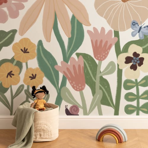 Pastell Kids Retro Skandinavisk Blomster fototapet