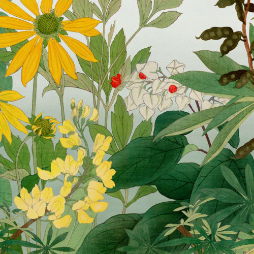 Lupin peinture murale florale japonaise à l'aquarelle